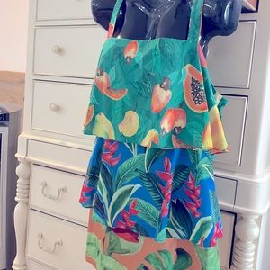 FARM RIO ORGANIC COTTON MIXED ORINTS LAYERED MINI DRESS NEW WITH TAGS XL